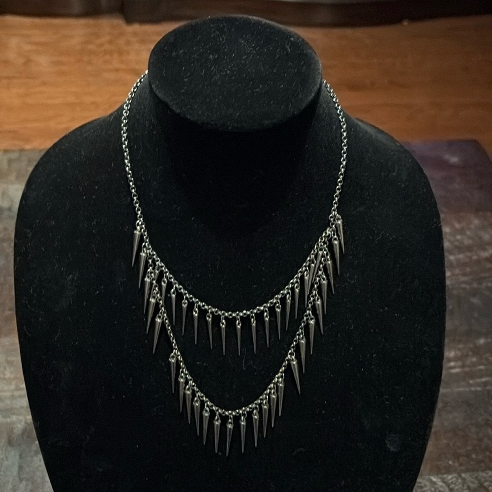 Gunmetal spiked two tiered necklace 18.5”